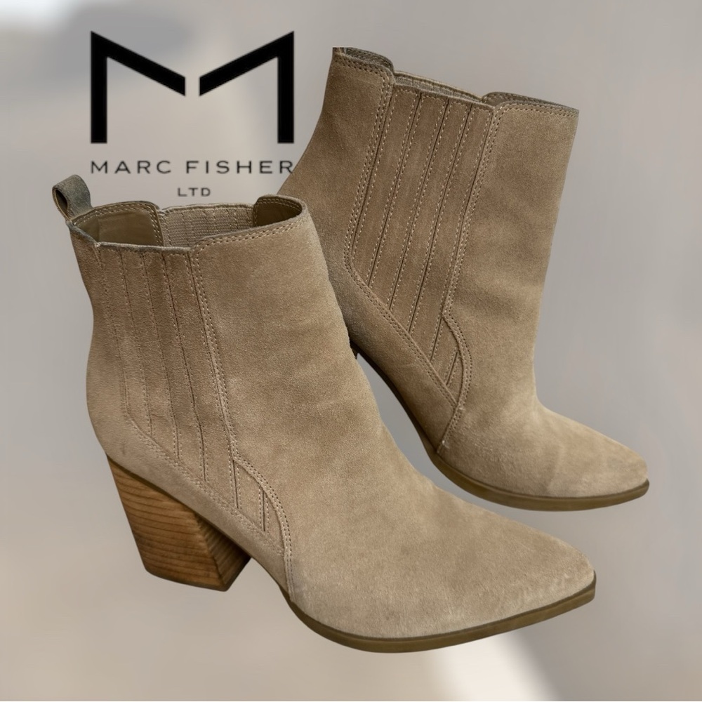 Marc Fisher Mayden natural suede ankle boots. Size 9.